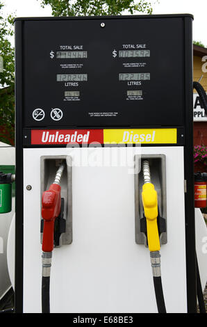 Benzina senza piombo e del gasolio pompe di carburante Foto Stock