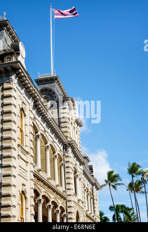 Honolulu Hawaii,Oahu,Hawaiian,Palazzo Iolani,residenza reale,esterno,bandiera di stato,USA,Stati Uniti,Stati Uniti,America Polinesia,HI140324052 Foto Stock