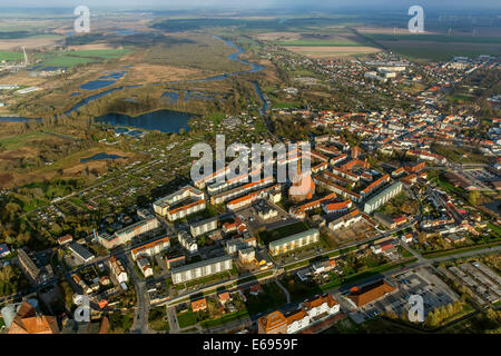 Vista aerea, città anseatica di Demmin con San Bartoholomaei Chiesa, Demmin, Müritz Lake District Foto Stock