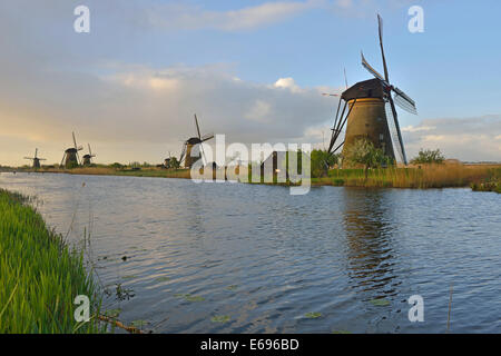 Mulini a vento storico, Sito Patrimonio Mondiale dell'UNESCO, Kinderdijk, South Holland, Paesi Bassi Foto Stock
