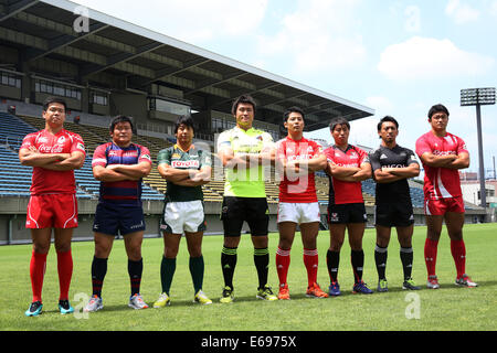 Chichibunomiya Rugby Stadium, Tokyo, Giappone. 18 Agosto, 2014. Giappone Top Rugby League 2014-2015 conferenza stampa presso Chichibunomiya Rugby Stadium, Tokyo, Giappone. Credito: Jun Tsukida AFLO/sport/Alamy Live News Foto Stock