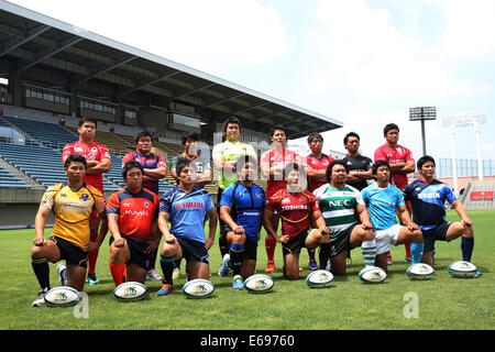 Chichibunomiya Rugby Stadium, Tokyo, Giappone. 18 Agosto, 2014. Giappone Top Rugby League 2014-2015 conferenza stampa presso Chichibunomiya Rugby Stadium, Tokyo, Giappone. Credito: Jun Tsukida AFLO/sport/Alamy Live News Foto Stock