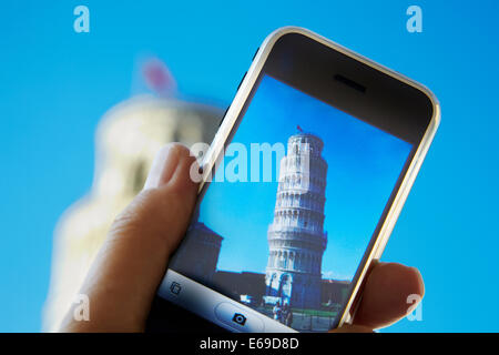 Telefono cellulare immagine della Torre Pendente di Pisa, Toscana, Italia Foto Stock