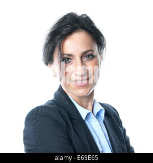 Business donna che guarda fiducioso e sorridente Foto Stock