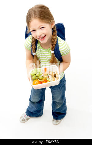 Ragazza,schoolgirl,break Colazione,lunchbox Foto Stock