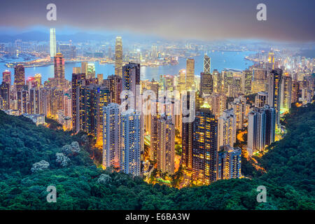 Hong Kong Cina skyline della città da Victoria Peak. Foto Stock