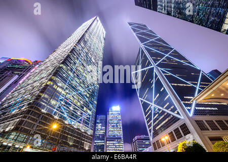 Hong Kong Cina verso l'alto vista del CBD financial district. Foto Stock