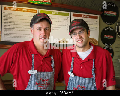 I proprietari di piccole imprese di Pizza Shop, STATI UNITI D'AMERICA Foto Stock