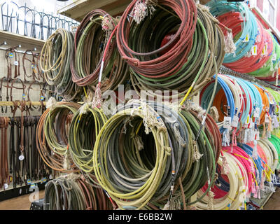 Bobine di corda, Big R Ranch Store, Great Falls, Montana, USA Foto Stock