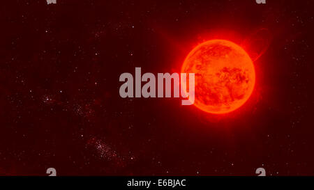 Red Dwarf Sun galleggiante attraverso lo spazio. Foto Stock