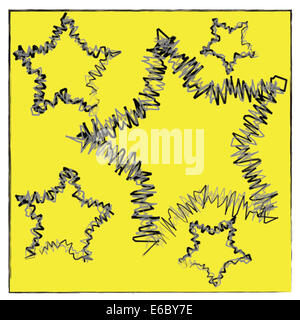 Abstract bokeh stella nera su sfondo giallo Foto Stock