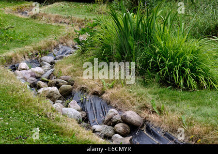 Reso stagno artificiale di flusso e decorativi giardino paesaggistico Foto Stock