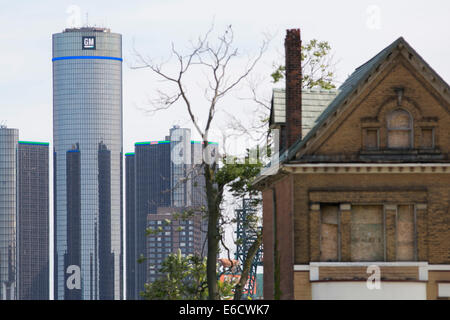 Il Renaissance Center, sede della General Motors (GM) a Detroit, Michigan. Foto Stock