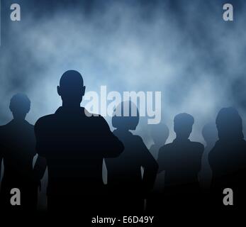 Vettore modificabile sagome di un team aziendale con misty o sfondo affumicato effettuate utilizzando un gradiente mesh Illustrazione Vettoriale