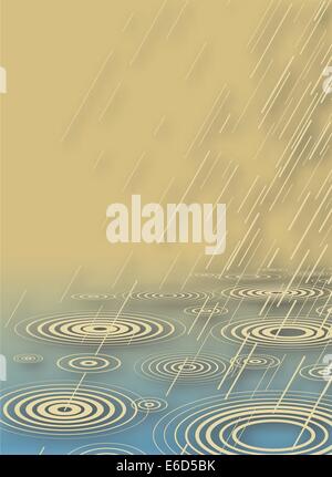 Modificabile illustrazione vettoriale di pioggia caduta in acqua con sfondo ombra eseguita utilizzando un gradiente mesh Illustrazione Vettoriale