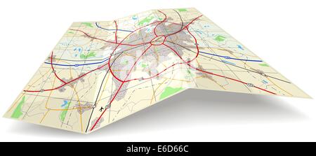 Dettagliata vettoriale modificabile mappa di piegatura con i nomi di n. Illustrazione Vettoriale