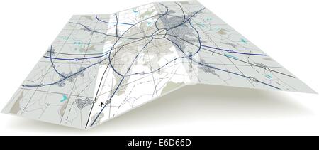 Dettagliata vettoriale modificabile mappa di piegatura con i nomi di n. Illustrazione Vettoriale