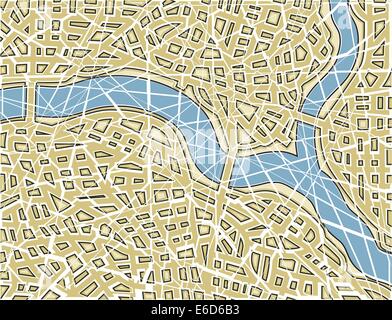 Modificabile illustrazione vettoriale di una generica mappa stradale con nessun nome come un mosaico rotto Illustrazione Vettoriale