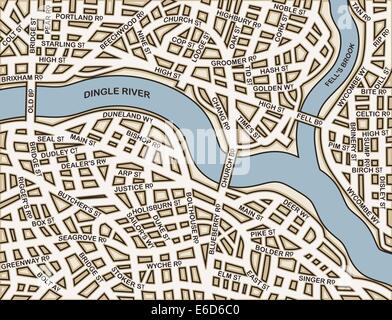 Vettoriale modificabile mappa stradale di una generica città con nomi su uno strato separato Illustrazione Vettoriale