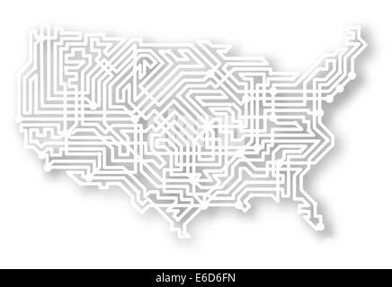 Vettore modificabile illustrato mappa degli Stati Uniti con sfondo ombra eseguita utilizzando un gradiente mesh Illustrazione Vettoriale