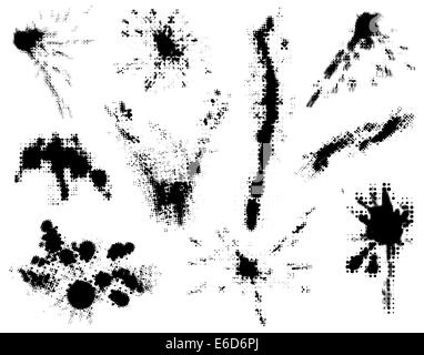 Raccolta di vettoriale modificabile fuoriuscite di inchiostro con mezzitoni grunge Illustrazione Vettoriale