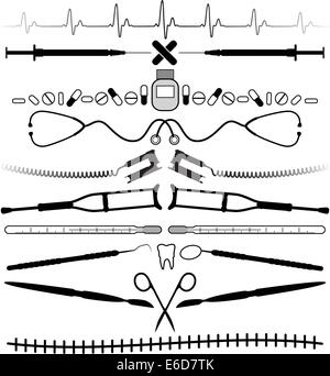 Set di vettoriale modificabile divisori di testo su un tema medico. Utile per passaggi di separazione del medico-informazioni correlate. Illustrazione Vettoriale