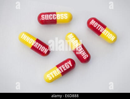 Nuovo concetto di business, con quick fix pillole compresi di successo e innovazione Foto Stock