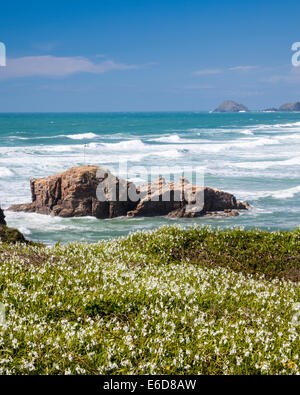 Affacciato sulla roccia della cappella sulla spiaggia a Perranporth Inghilterra UK Europa Foto Stock