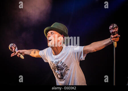 Bez di Felice lunedì si esibisce dal vivo sul palco principale a Kendal chiamando, 2014 Foto Stock