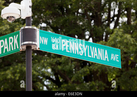 1600 Pennsylvania Avenue strada segno - Washington DC, Stati Uniti d'America Foto Stock