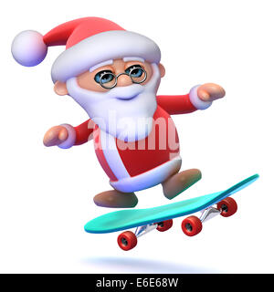 3D render di Santa Claus skateboard Foto Stock