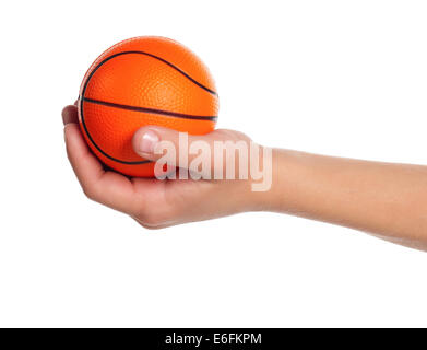 Ragazzo mano con sfera piccola Foto Stock