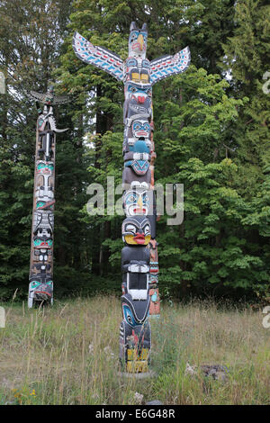 Native American Totem Pole Vancouver Stanley Park Foto Stock