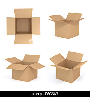 Cartoncino marrone box set - isolato su sfondo bianco Foto Stock