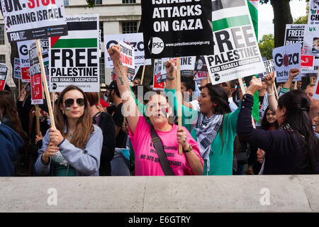 Londra, Regno Unito. 23 Agosto, 2014. Centinaia di pro- palestina manifestanti dimostrare al di fuori di Downing Street che chiedono che la Gran Bretagna si arresta armare Israele. Credito: Paolo Davey/Alamy Live News Foto Stock