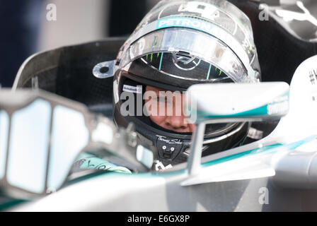 Spa, Belgio. 23 Agosto, 2014. Nico Rosberg (GER) driver di Formula 1 per la Mercedes AMG team di F1, si qualifica in pole per il Belgio Grand Prix di Formula 1 di Francorchamps, BEL. Credito: Kevin Bennett/Alamy Live News Foto Stock