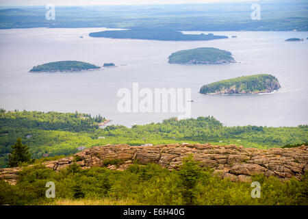 Vista dal vertice, Cadillac Mountain, Parco Nazionale di Acadia, Maine. Foto Stock