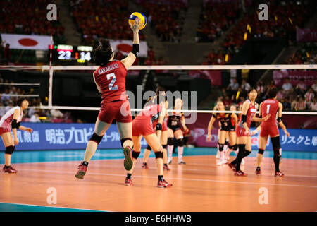 Ariake Coliseum di Tokyo in Giappone. 23 Ago, 2014. Hitomi Nakamichi (JPN), 23 agosto 2014 - Pallavolo : FIVB World Grand Prix 2014 final round match tra Giappone 3-0 Belgio ad Ariake Coliseum di Tokyo in Giappone. © AFLO SPORT/Alamy Live News Foto Stock