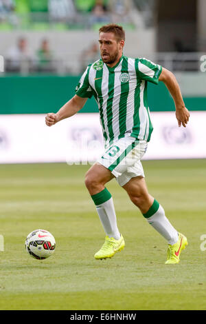 Budapest, Ungheria. 24 Ago, 2014. Daniel Bode di FTC durante Ferencvaros vs. Nyiregyhaza Banca OTP League Football Match in Groupama Arena il 24 agosto 2014 a Budapest, Ungheria. Credito: Laszlo Szirtesi/Alamy Live News Foto Stock