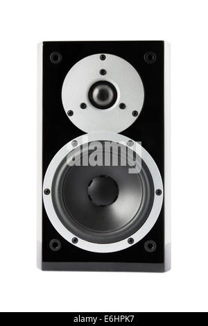 Nero lucido altoparlante musicale isolato su sfondo bianco Foto Stock