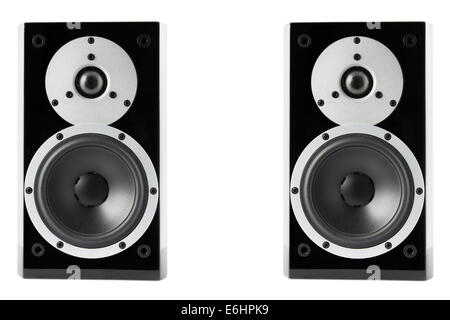 Coppia di nero ad alta brillantezza music speakers isolati su sfondo bianco Foto Stock