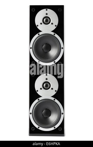 Nero ad alta brillantezza torre altoparlante isolato su sfondo bianco Foto Stock