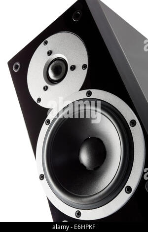Nero lucido altoparlante musicale isolato su sfondo bianco Foto Stock