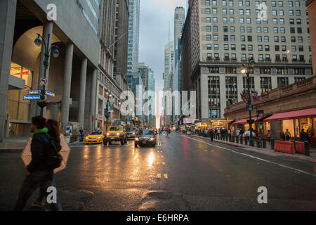 Inizio serata umore dopo una doccia a pioggia nella nuova Yorks centrale di Manhattan Foto Stock