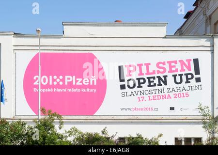 Logo della capitale europea 2015 Pilsen, 19.05.2014 Foto Stock