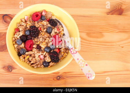 Granola in una ciotola con frutti di bosco freschi Foto Stock