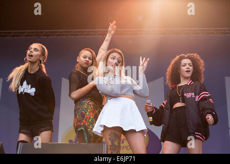 Liverpool, Regno Unito. 25 Ago, 2014. Quattro pezzi, Neon Jungle, eseguire live presso il Liverpool International Music Festival di Sefton Park il Lunedì, Agosto 25, 2014. LIMF è il più grande free music festival in Europa. Credito: Christopher Middleton/Alamy Live News Foto Stock