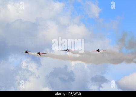 Dunsfold, Surrey, Regno Unito. 24 Agosto, 2014. Le immagini mostrano l'Air Show di ali e le ruote, presso l'aerodromo di Dunsfold (casa della BBC Top Gear), Guildford, Surrey. I visitatori di aerodromo Dunsfold sono trattati a mozzafiato 5 ora visualizza aria che hanno precedentemente inclusi preferiti; le frecce rosse, BBMF, le lame, Team Breitling Wingwalkers e l'Avro Vulcan, accompagnato da spiritoso e ben informato il commento da esperti di aviazione e visualizzare i piloti. Credito: Oliver Dixon/Alamy Live News Foto Stock
