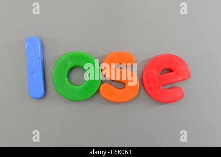 Un'immagine ravvicinata di lettere magnetiche Foto Stock