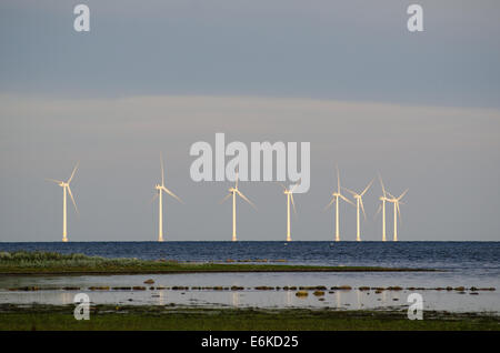 Le turbine eoliche presso la costa dall'isola svedese Oland nel Mar Baltico Foto Stock